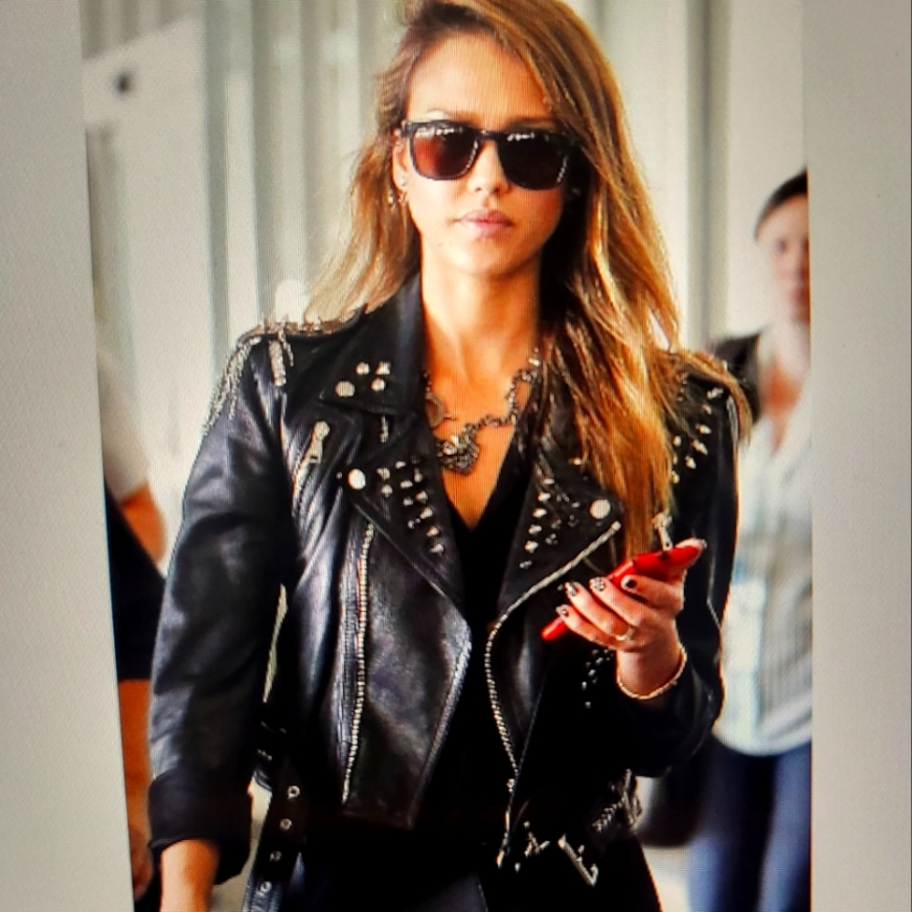 Leather studded biker jacket